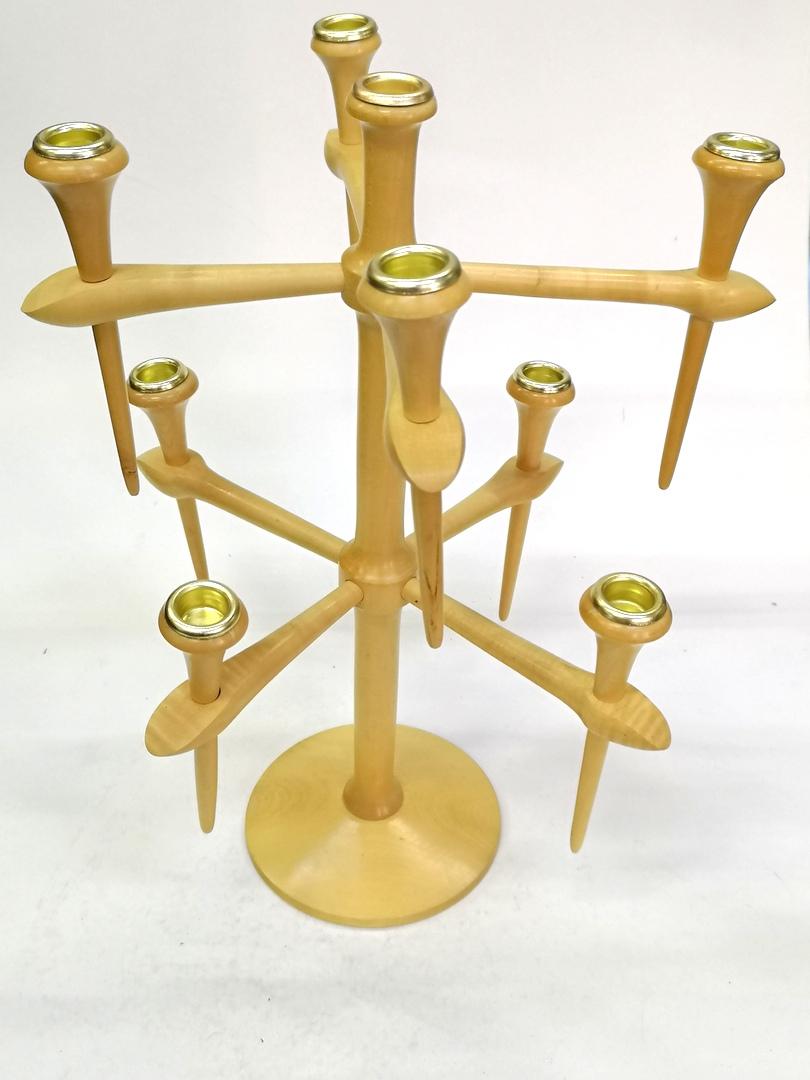 Scandinavian Wooden Candelabra with 9 Arms, 1970s For Sale 1
