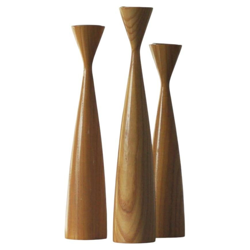 Portacandele scandinavi in legno, set da 3