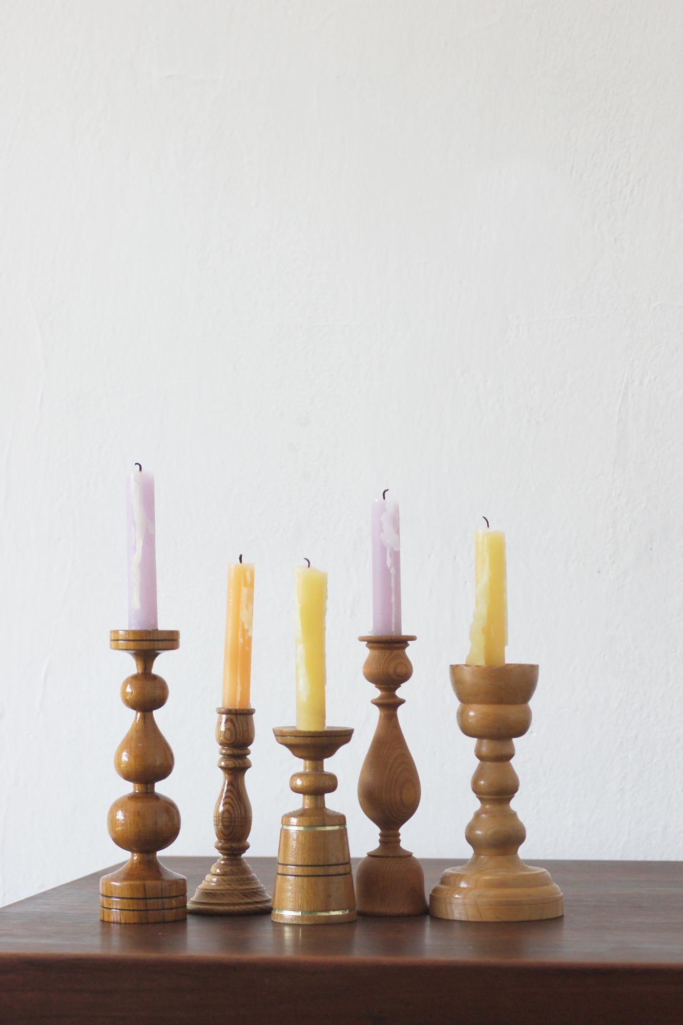 Scandinavian Wooden Candleholders, Set of 5 Bon état - En vente à KUTNO, PL