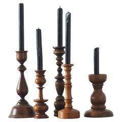 Candelabros escandinavos de madera, set de 5