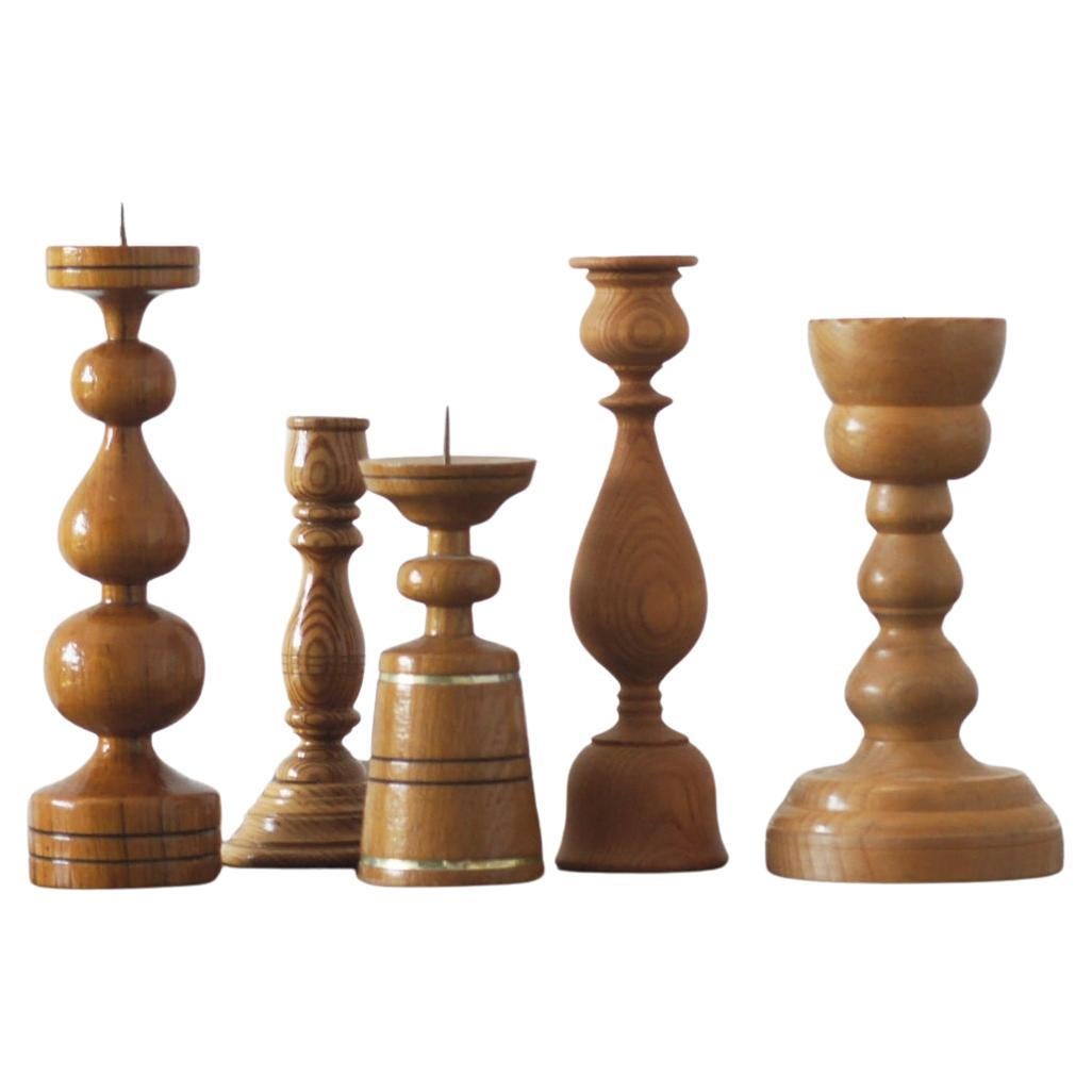 Scandinavian Wooden Candleholders, Set of 5