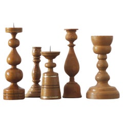 Scandinavian Wooden Candleholders, Set of 5