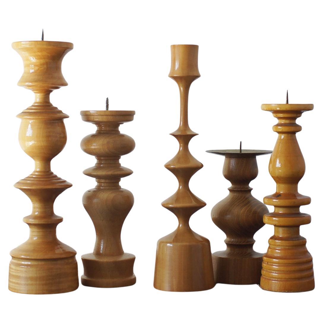 Scandinavian Wooden Candleholders, Set of 5