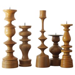 Scandinavian Wooden Candleholders, Set of 5
