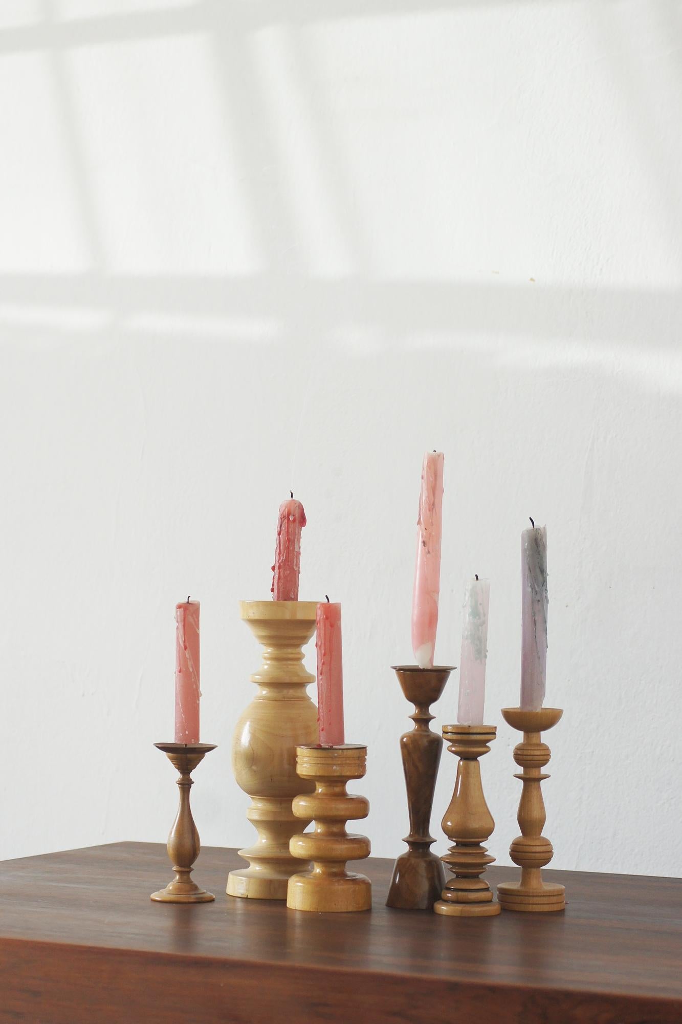 Scandinavian Modern Scandinavian Wooden Candleholders, Set of 6 For Sale