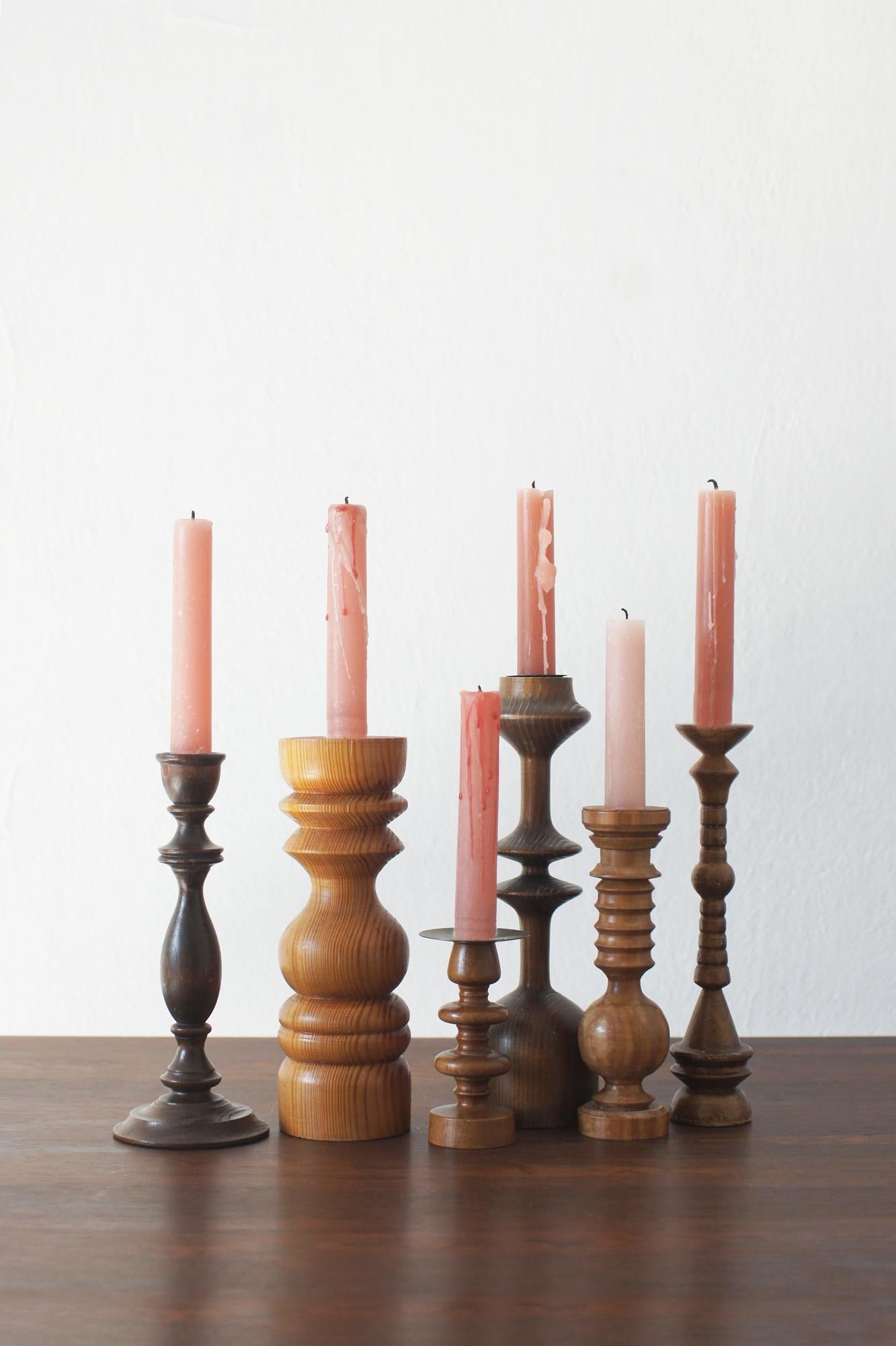 Scandinavian Modern Scandinavian Wooden Candleholders, Set of 6 For Sale