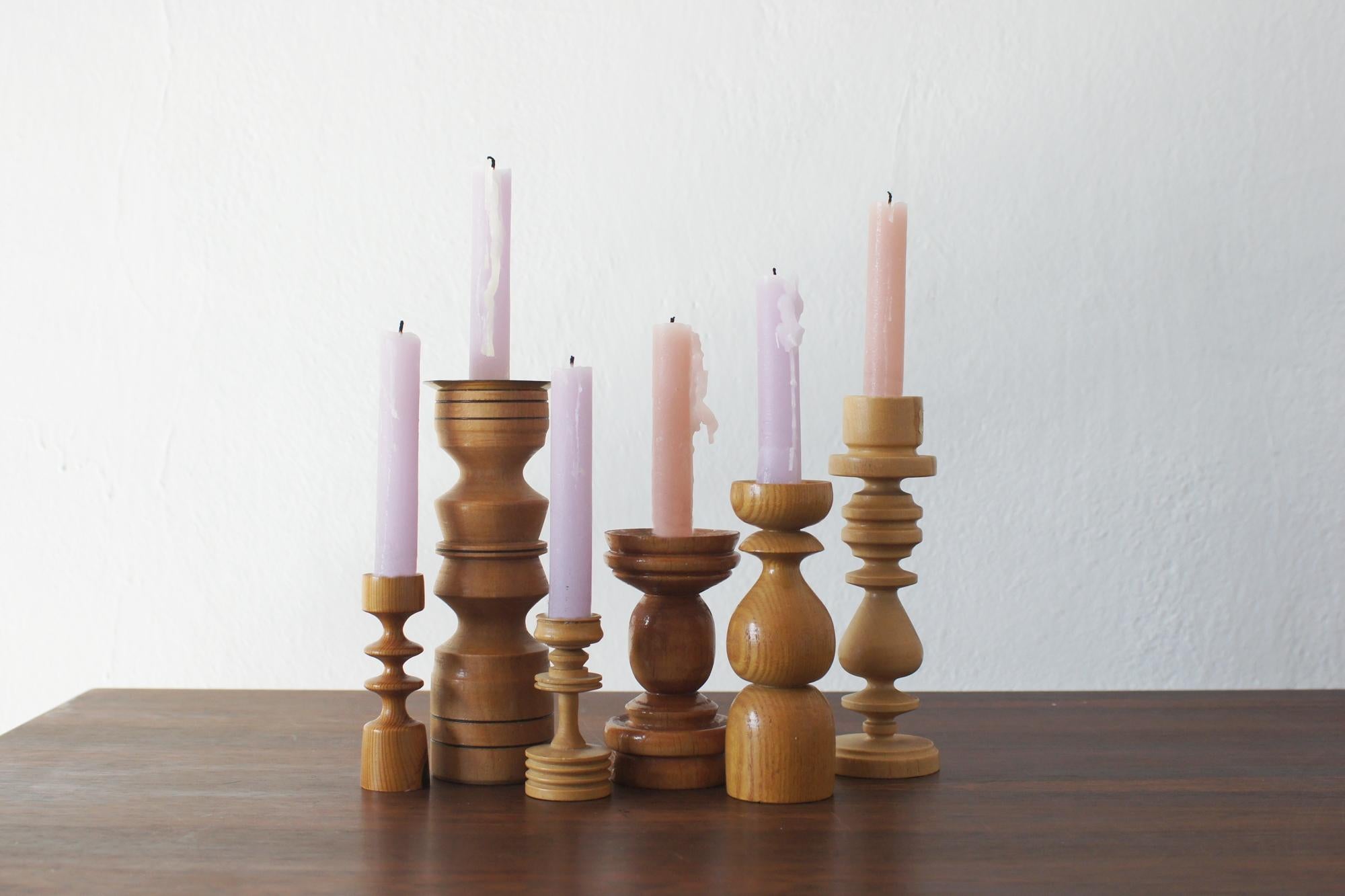 Scandinavian Modern Scandinavian Wooden Candleholders, Set of 6 For Sale