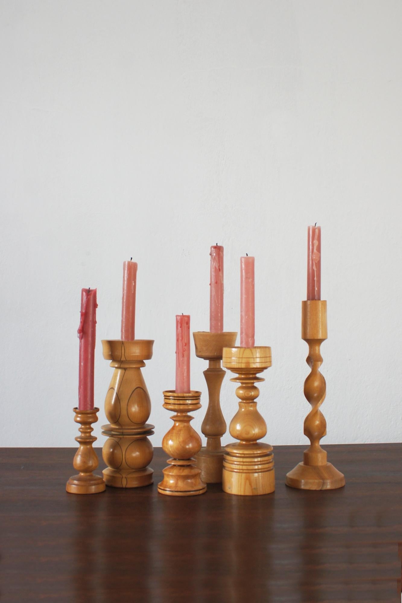Scandinavian Modern Scandinavian Wooden Candleholders, Set of 6 For Sale