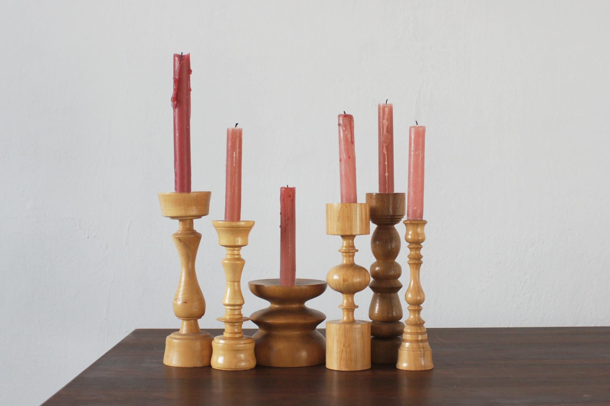 Scandinavian Modern Scandinavian Wooden Candleholders, Set of 6 For Sale