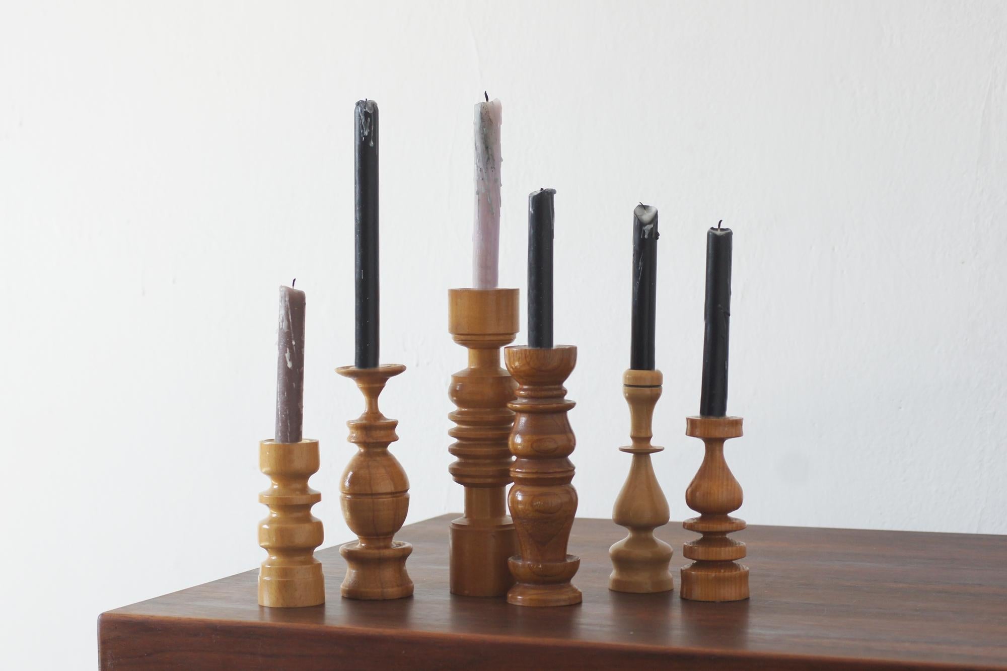 Scandinavian Wooden Candleholders, Set of 6 In Good Condition For Sale In KUTNO, PL