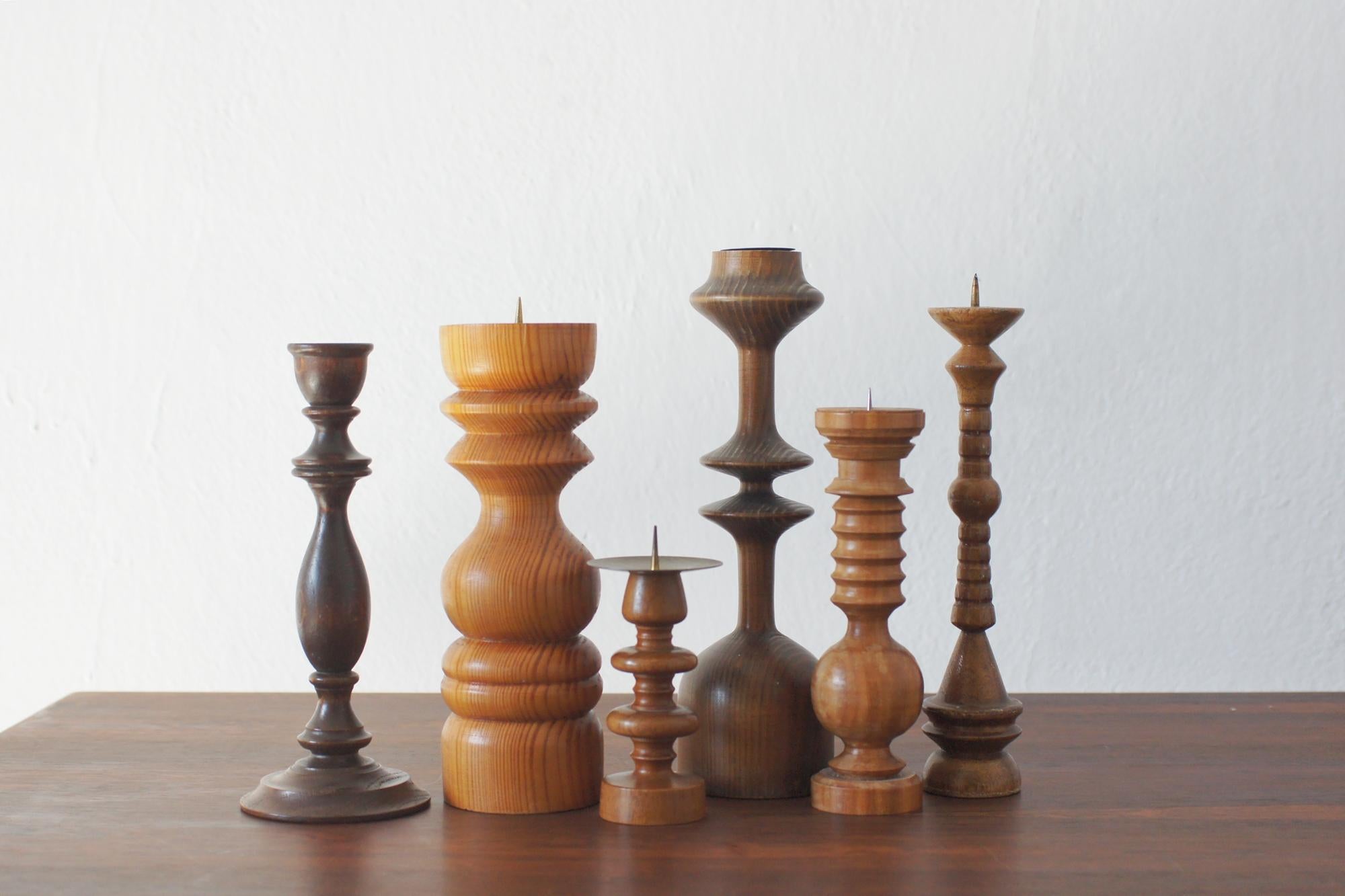 Scandinavian Wooden Candleholders, Set of 6 In Good Condition For Sale In KUTNO, PL