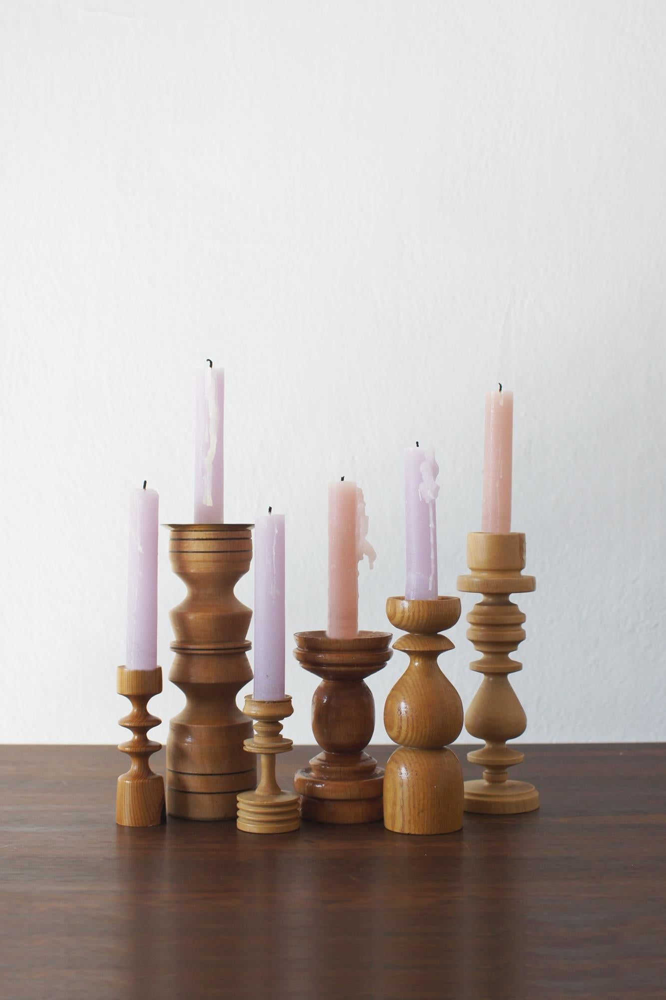 Scandinavian Wooden Candleholders, Set of 6 In Good Condition For Sale In KUTNO, PL