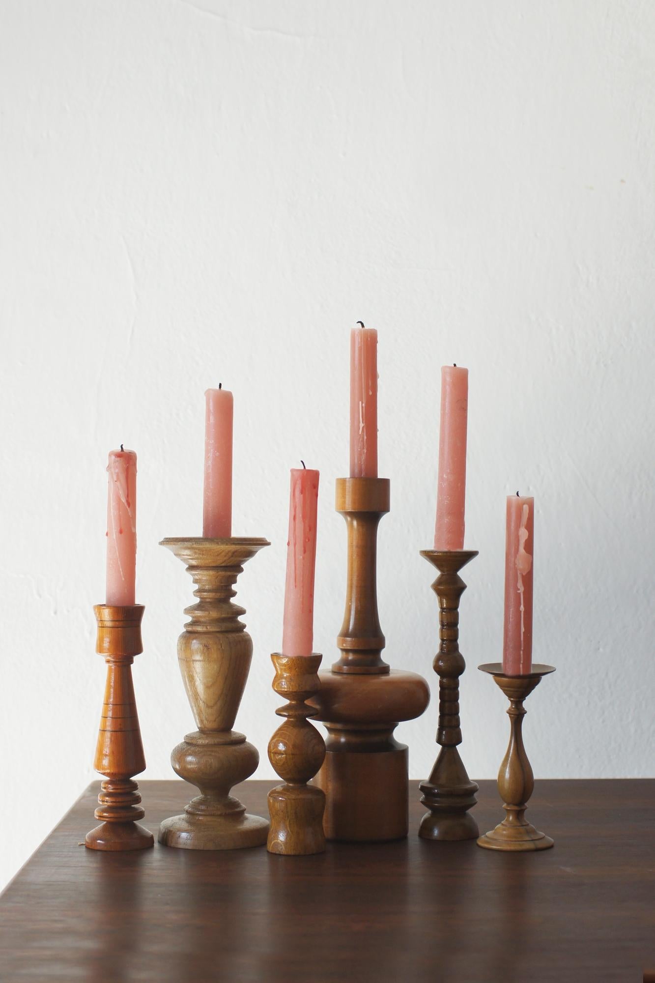 Scandinavian Wooden Candleholders, Set of 6 In Good Condition For Sale In KUTNO, PL