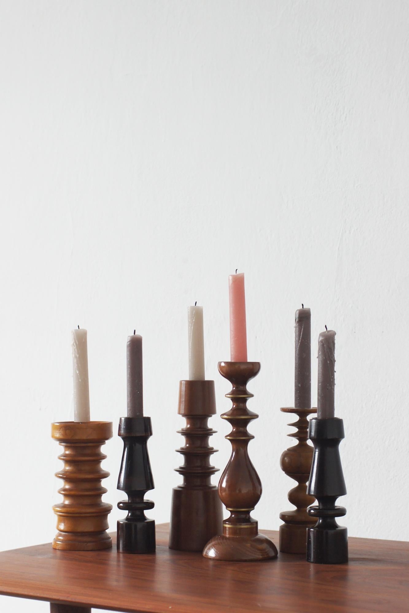 Scandinavian Wooden Candleholders, Set of 6 In Good Condition For Sale In KUTNO, PL