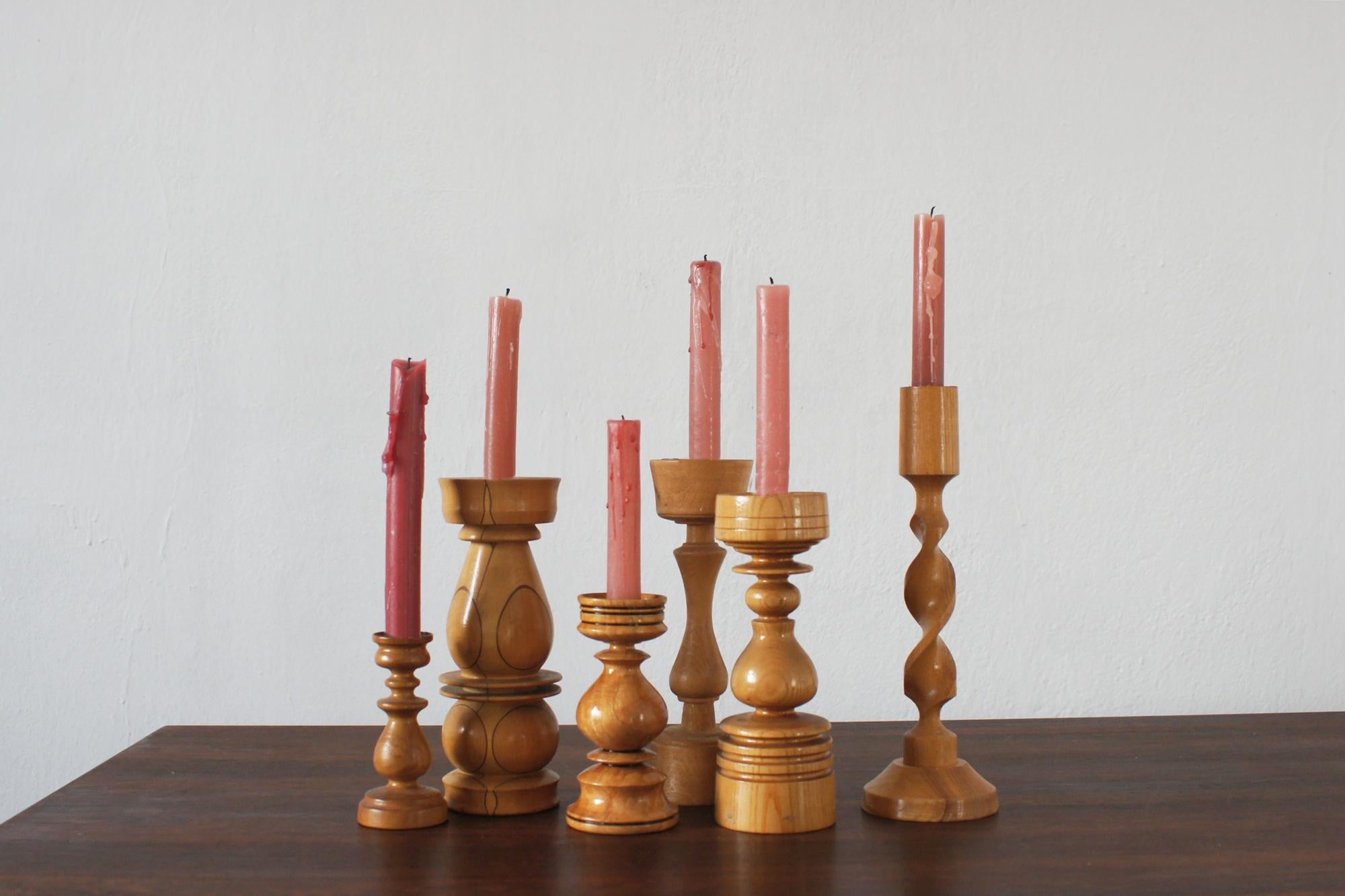 Scandinavian Wooden Candleholders, Set of 6 In Good Condition For Sale In KUTNO, PL
