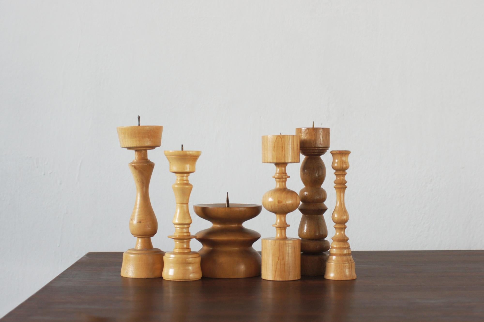 Scandinavian Wooden Candleholders, Set of 6 In Good Condition For Sale In KUTNO, PL