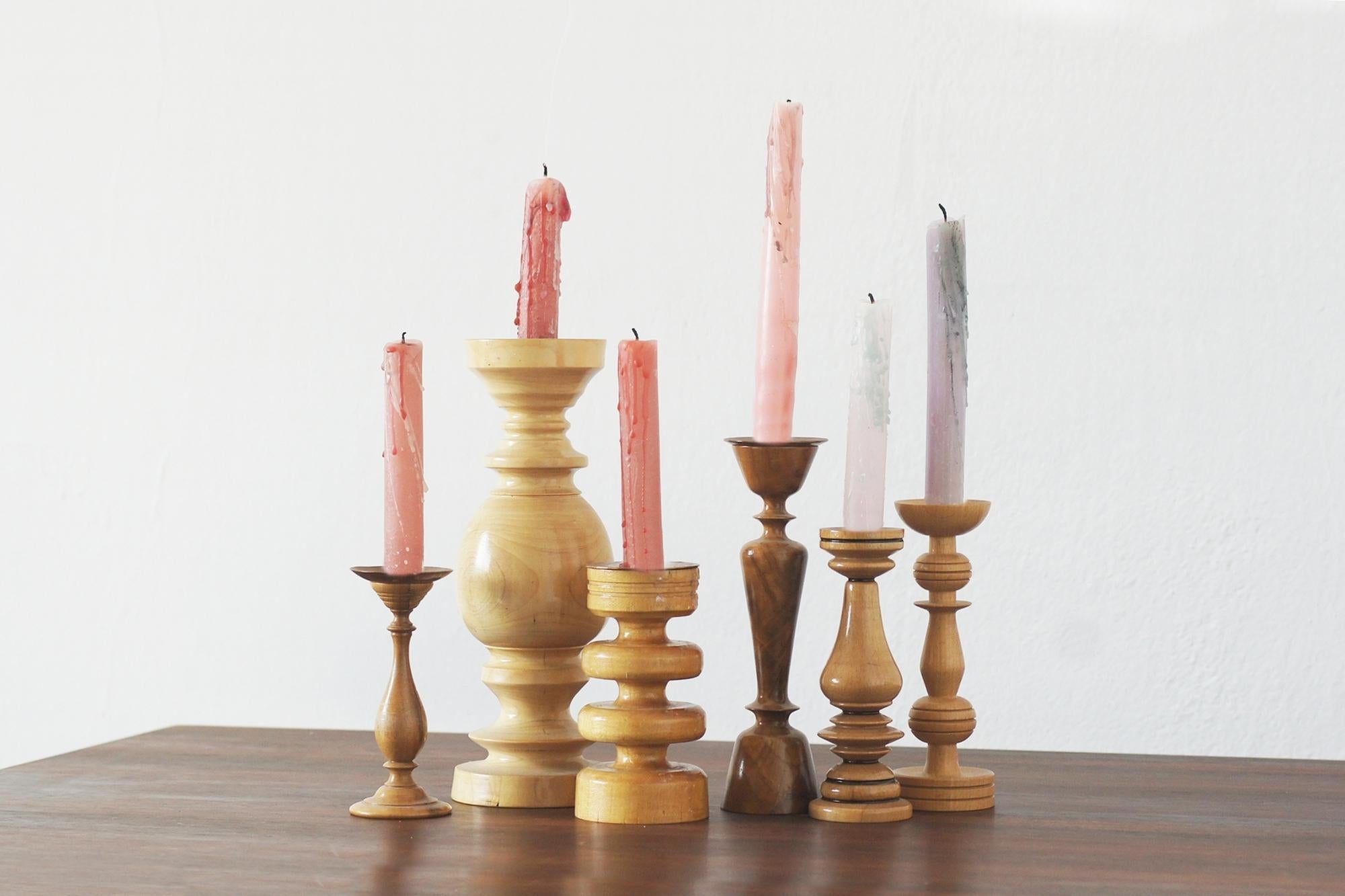 Scandinavian Wooden Candleholders, Set of 6 In Good Condition For Sale In KUTNO, PL