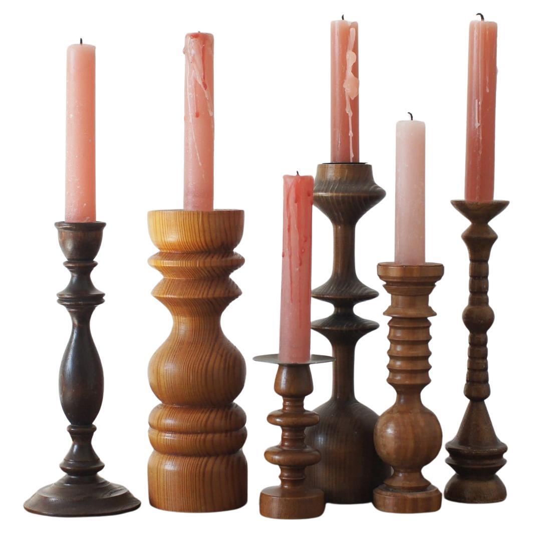 Scandinavian Wooden Candleholders, Set of 6