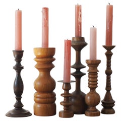 Scandinavian Wooden Candleholders, Set of 6