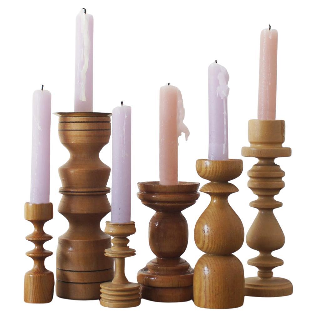 Scandinavian Wooden Candleholders, Set of 6