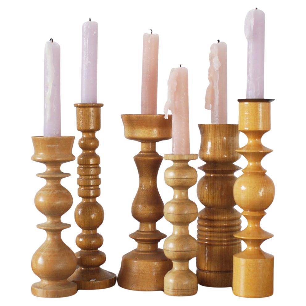 Scandinavian Wooden Candleholders, Set of 6