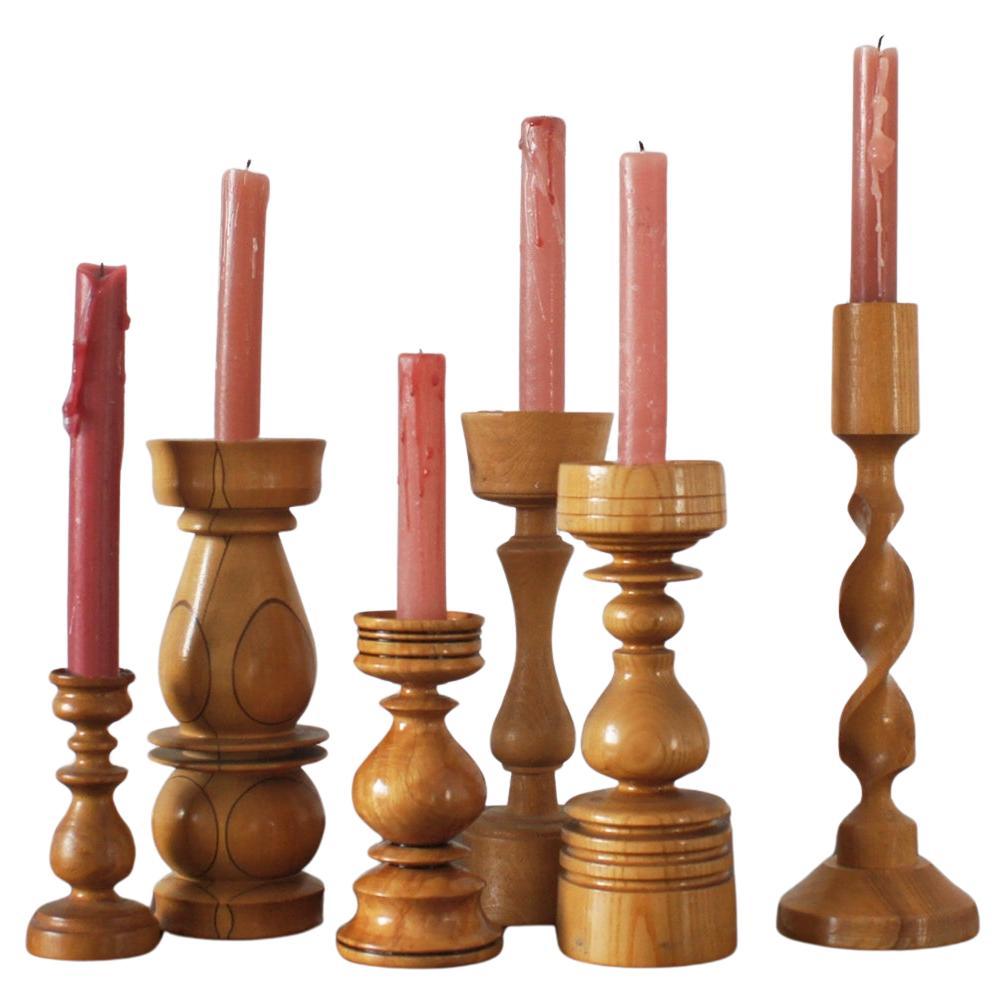 Scandinavian Wooden Candleholders, Set of 6