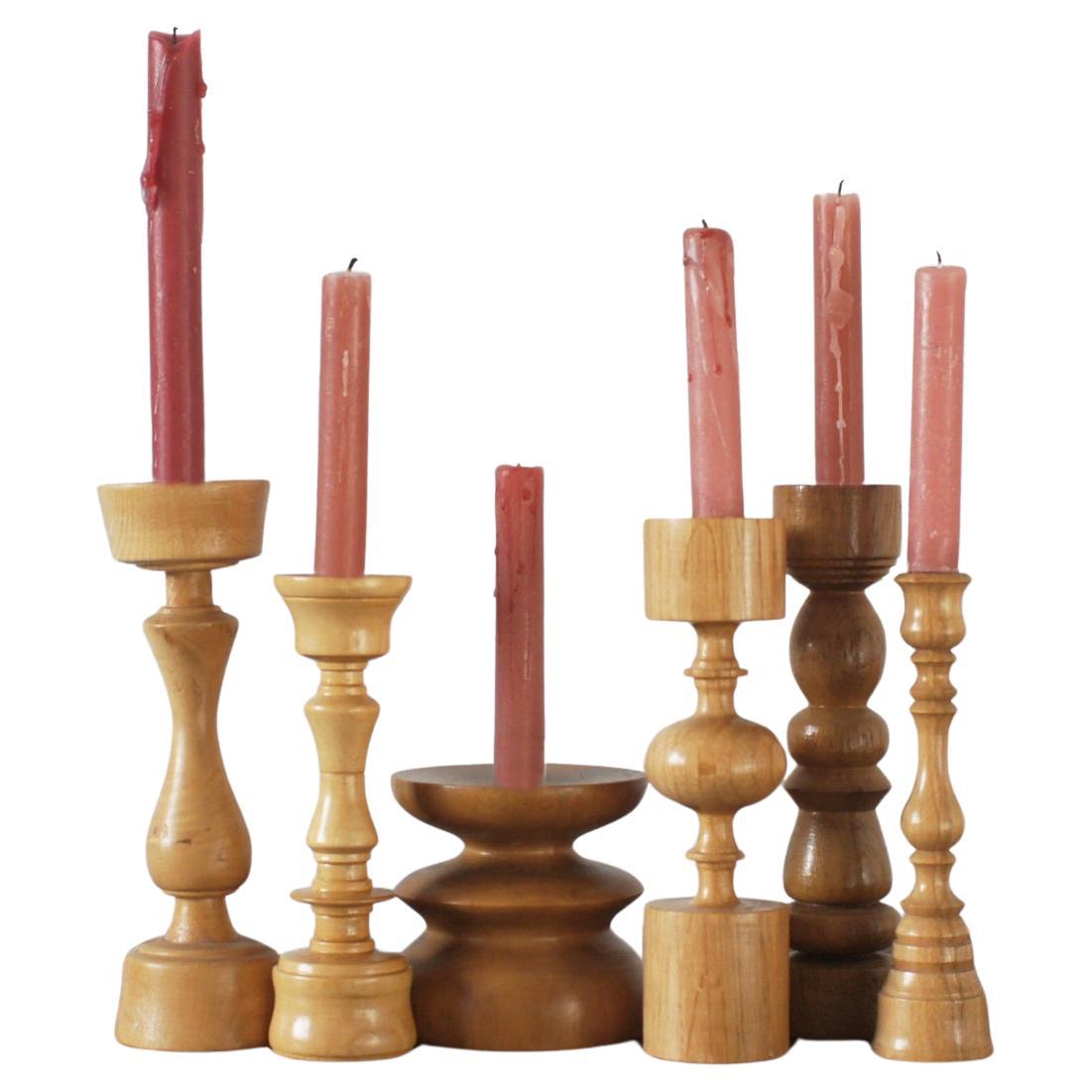 Scandinavian Wooden Candleholders, Set of 6