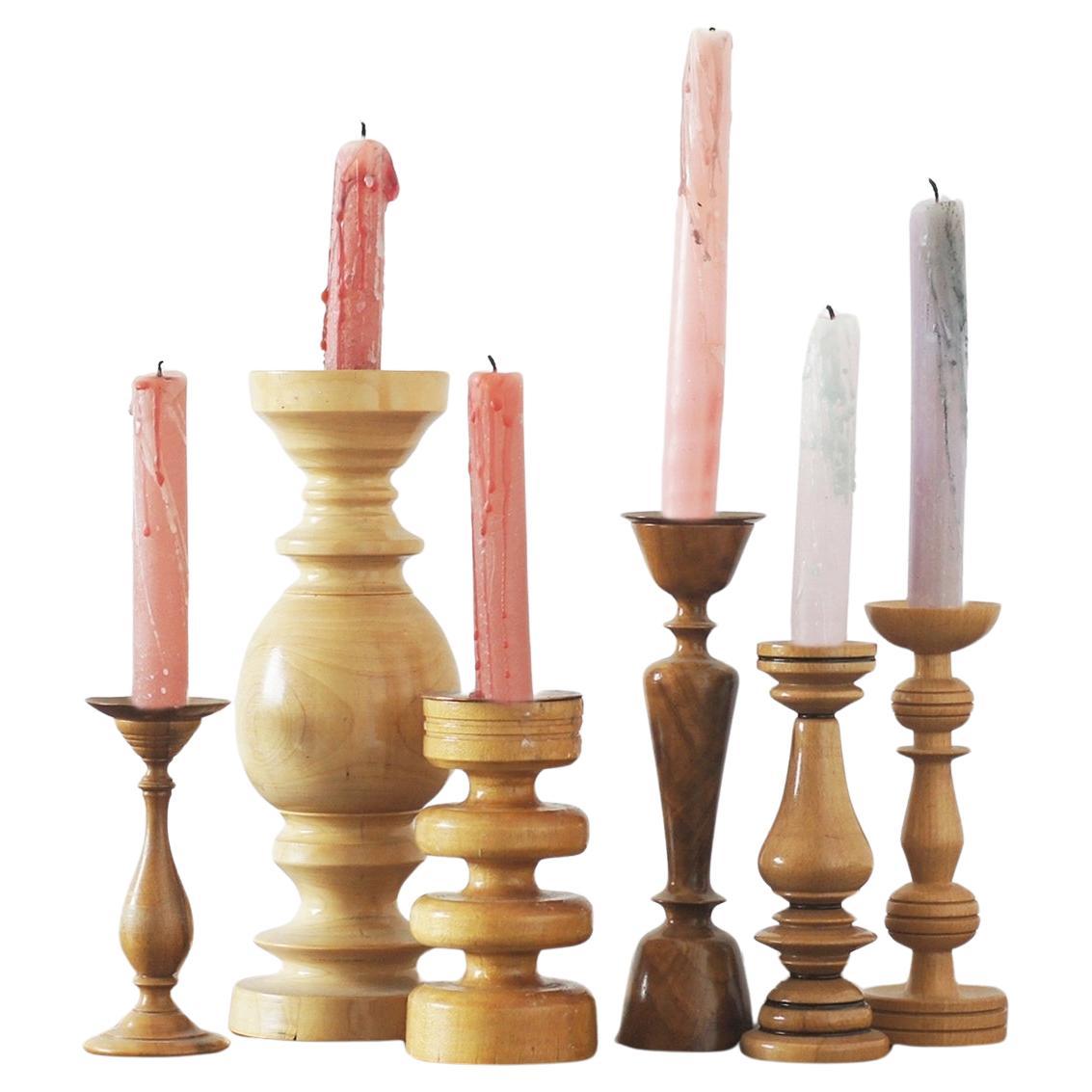 Scandinavian Wooden Candleholders, Set of 6 For Sale