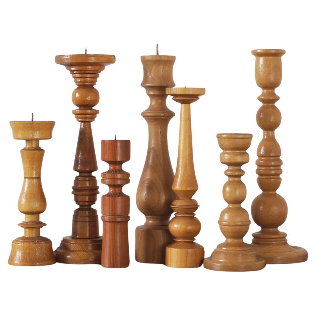 Scandinavian Wooden Candleholders, Set of 7