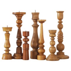 Scandinavian Wooden Candleholders, Set of 7