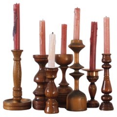 Scandinavian Wooden Candleholders, Set of 7