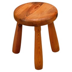 Scandinavian wooden tripod Stool solid pine in the style of Ingvar Hildingsson