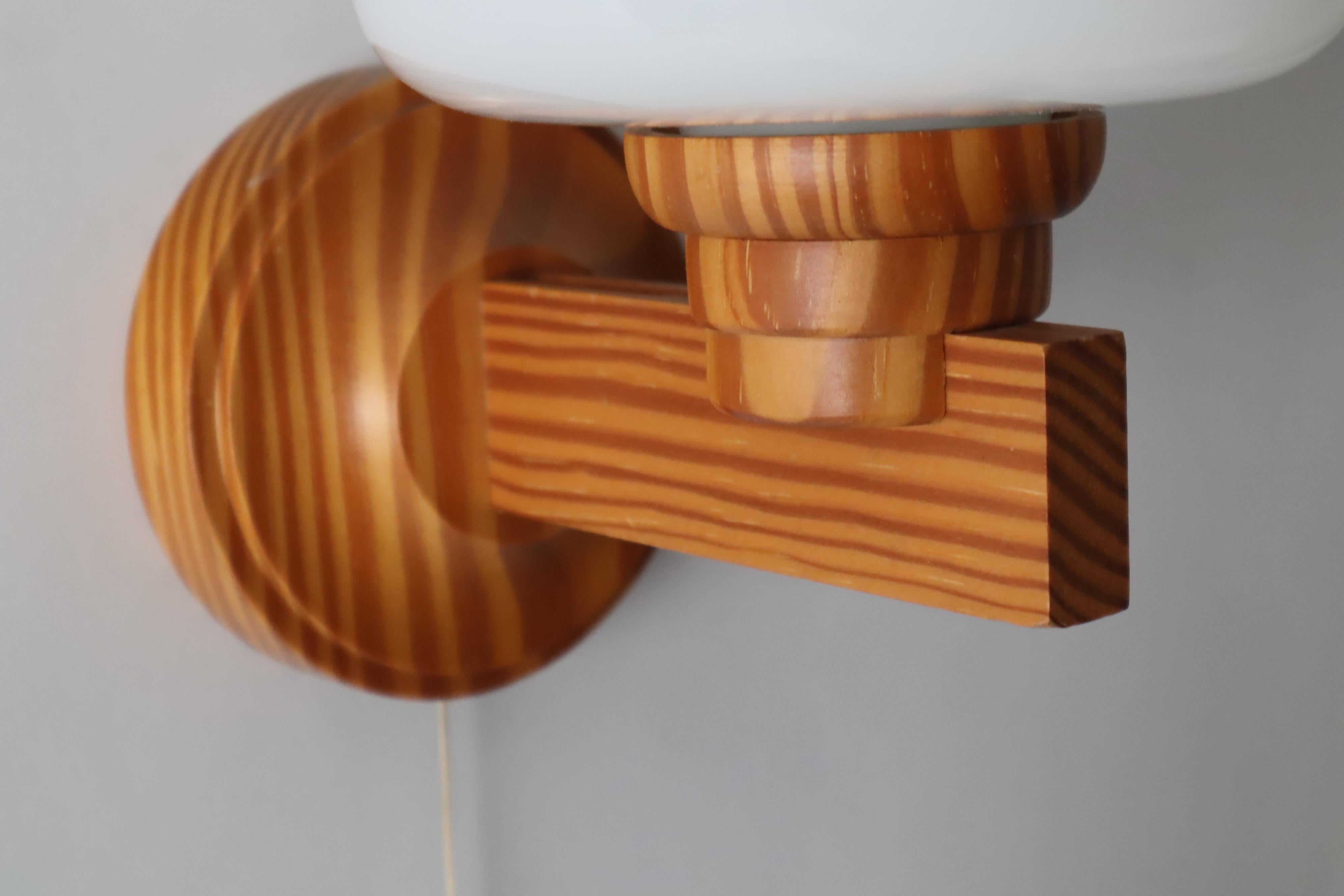 Milk Glass Scandinavian Wooden Wall Lamp with a Lampshade in the shape of an Onion, Sweden For Sale