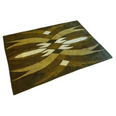 Skandinavische Wolle Rya Teppich 11 Fuß durch 8 Fuß Olive Grün Beige Creme