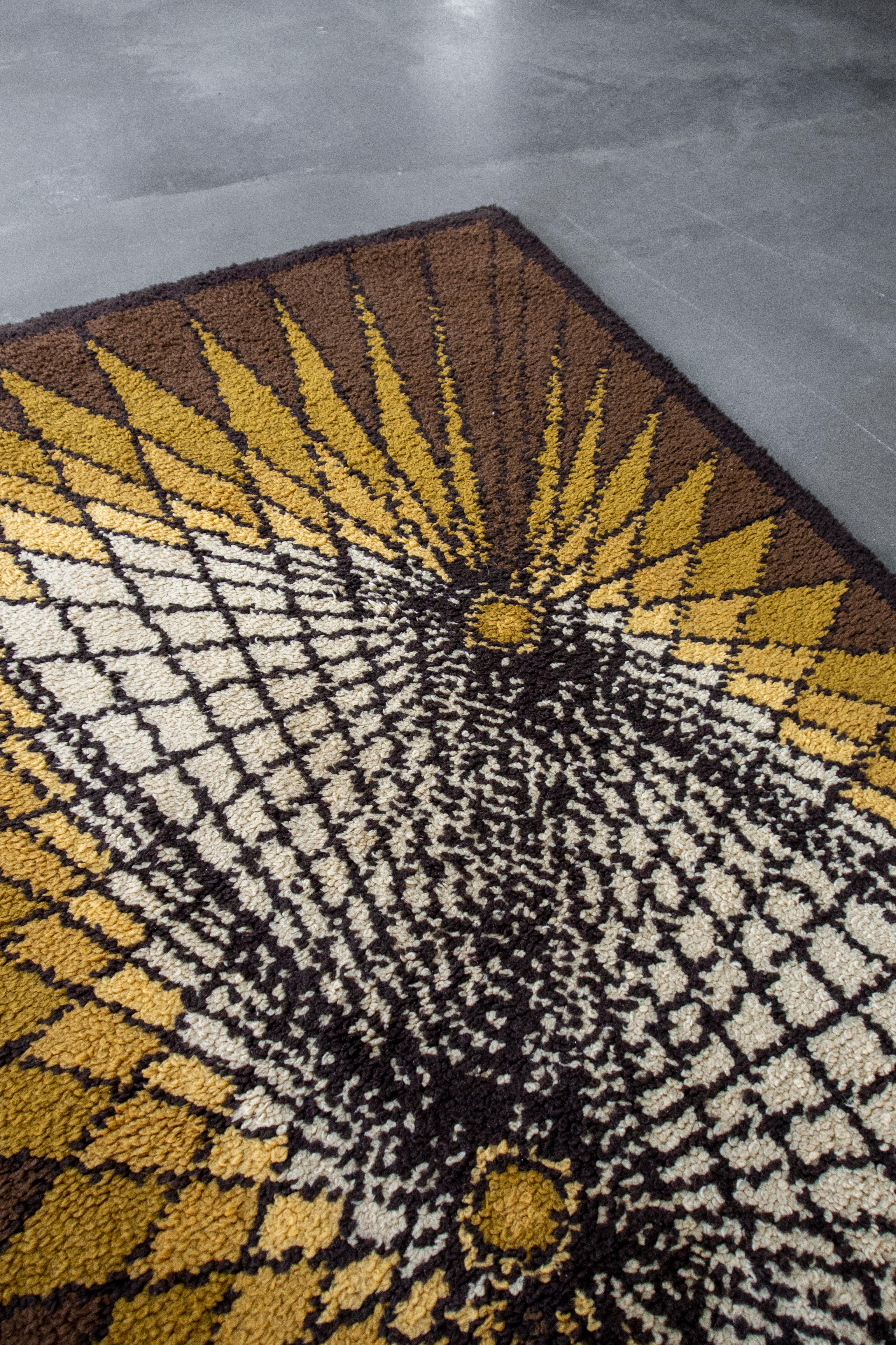 Skandinavischer Rya-Teppich aus Wolle mit geometrischem Muster, Schweden, 1970er Jahre (Gewebt) im Angebot