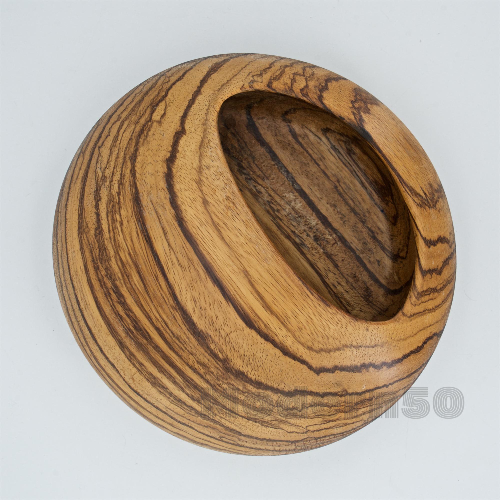 Mid-Century Modern Scandinavian Zebra Wood Sculpture Centerpiece Orb Dish Bowl Space Age Mattsson For Sale