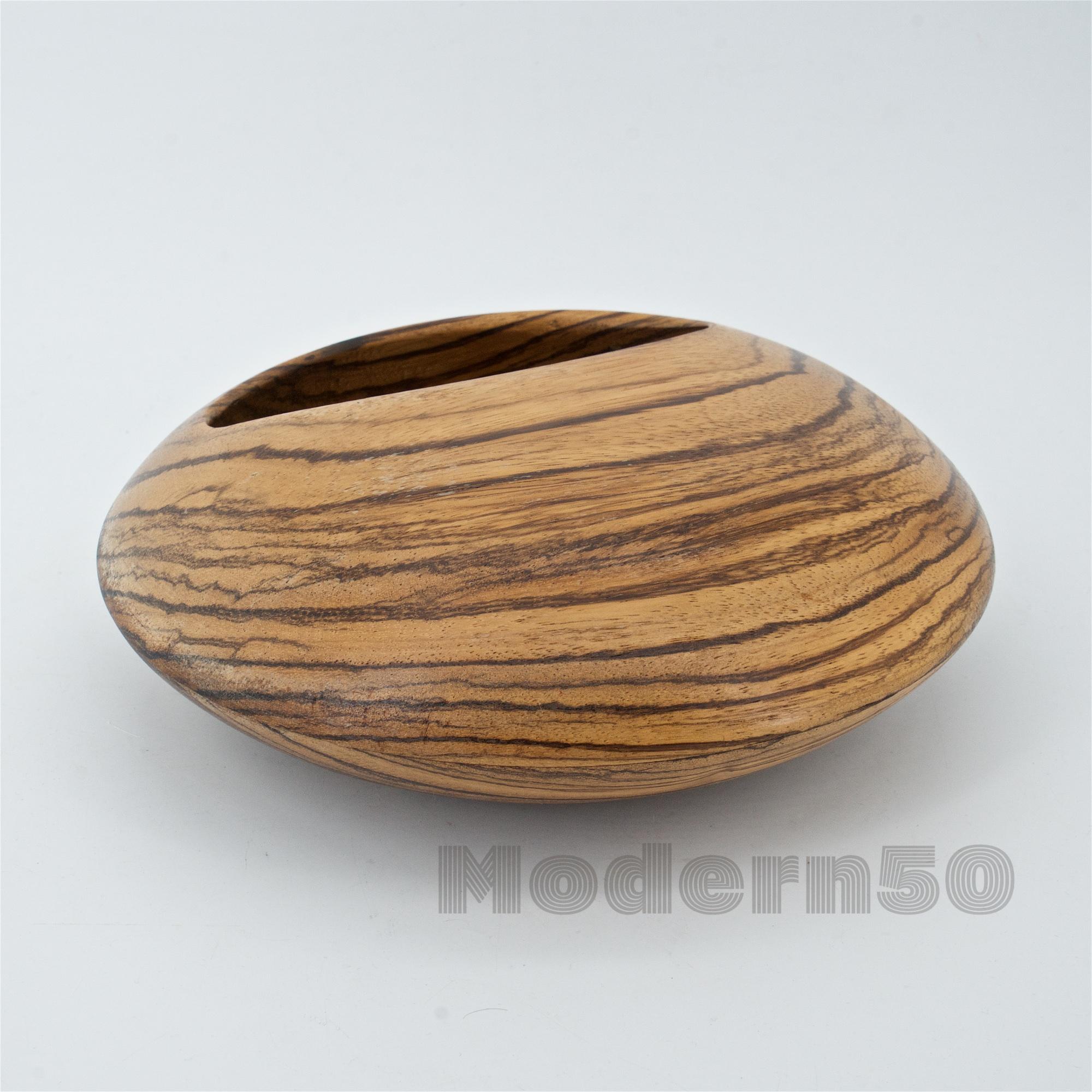 Swedish Scandinavian Zebra Wood Sculpture Centerpiece Orb Dish Bowl Space Age Mattsson For Sale