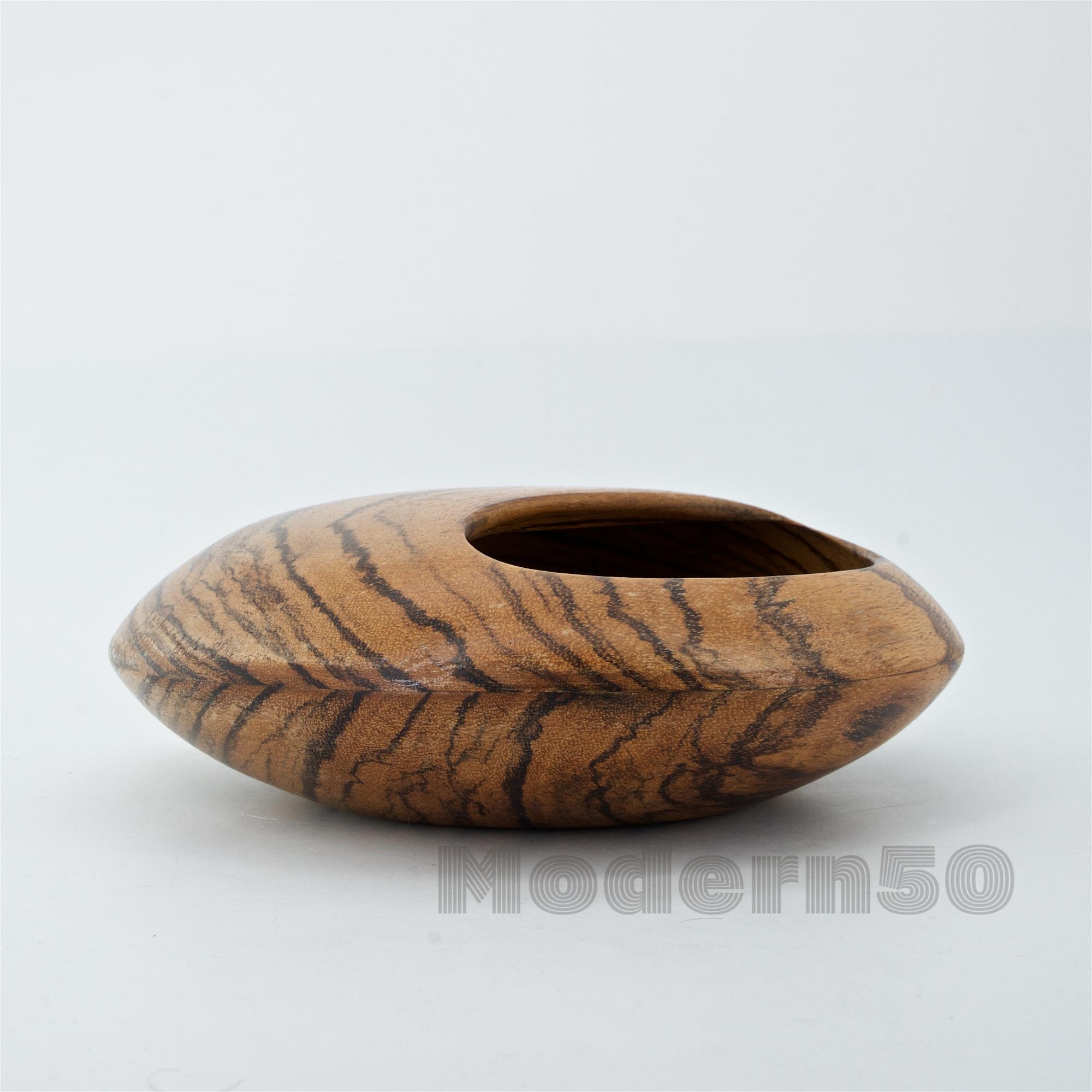 Turned Scandinavian Zebra Wood Sculpture Centerpiece Orb Dish Bowl Space Age Mattsson For Sale