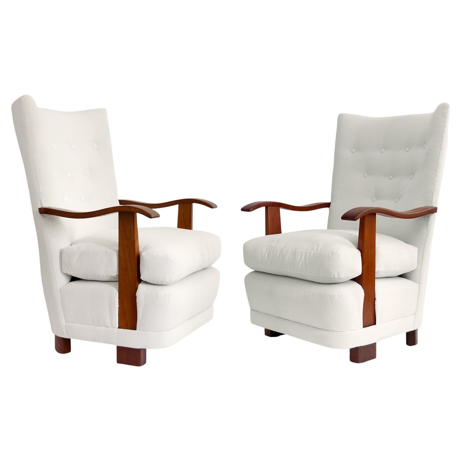 Scandinavian.Art Deco Lounge Chairs with Mahogany frames
