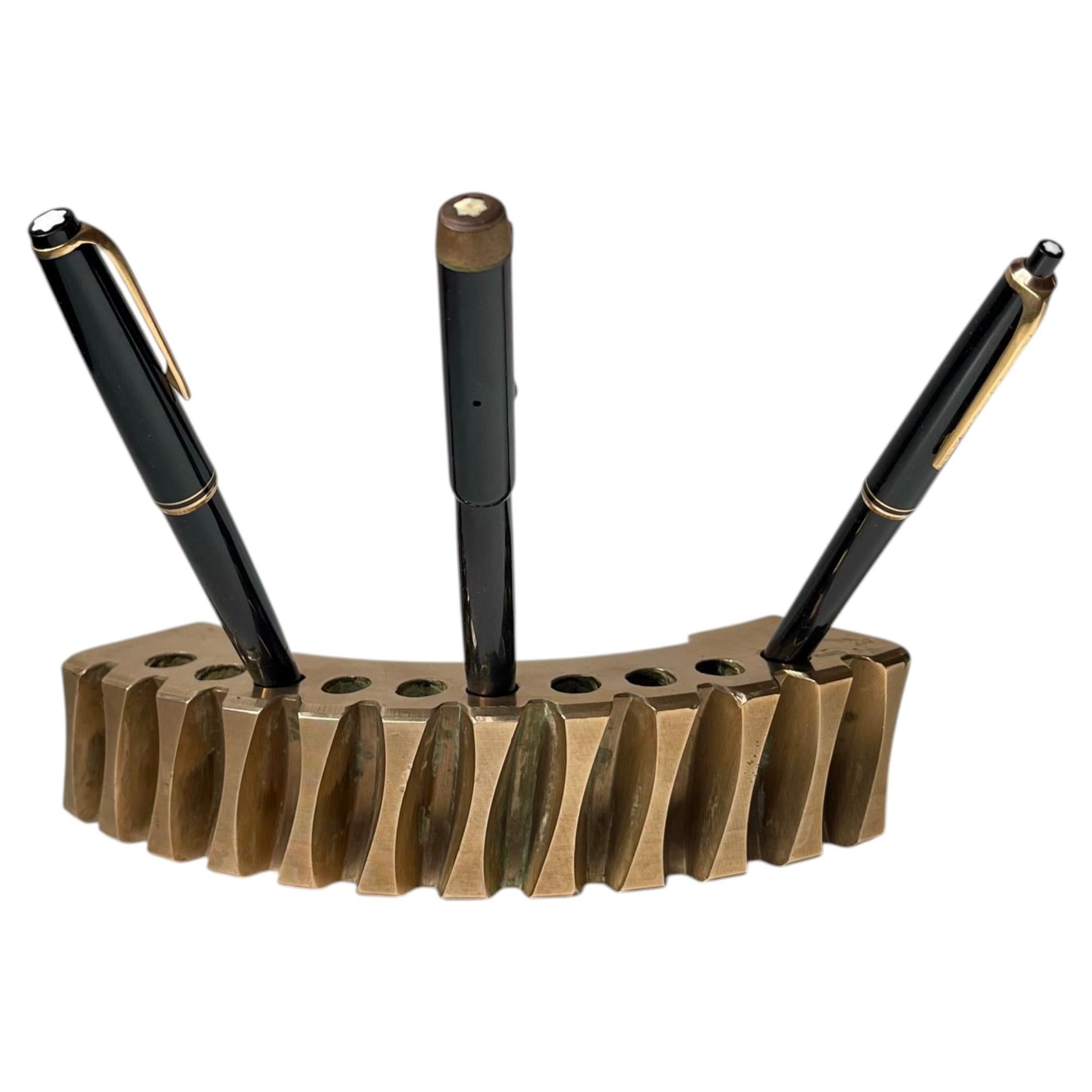 ScandinavianBrutalist Object in Polished Bronze - Gear Fragment Penholder, 1970s For Sale