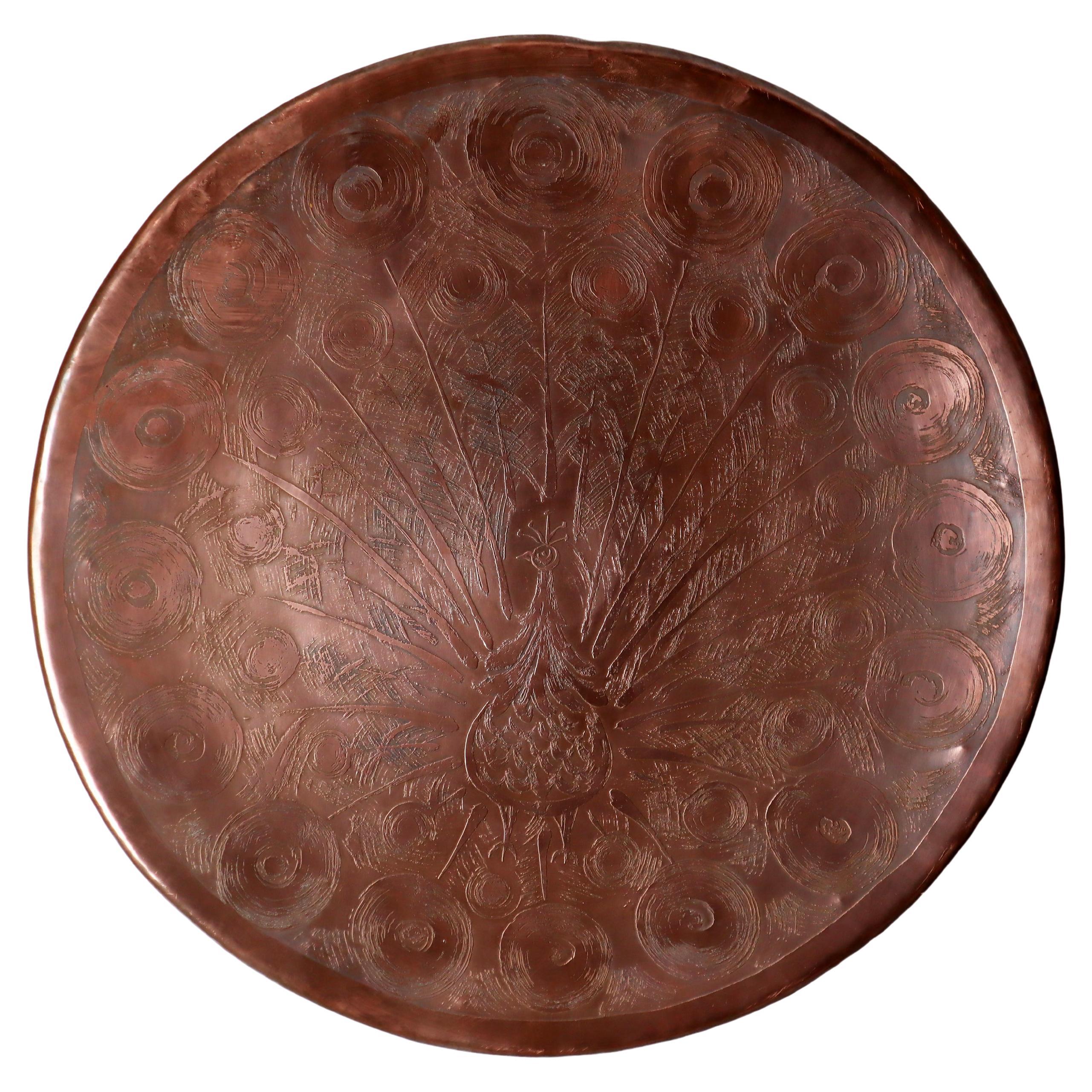 Scandinavian Copper Aurora Wall Lights with Peacock motive, Denmark 1950s