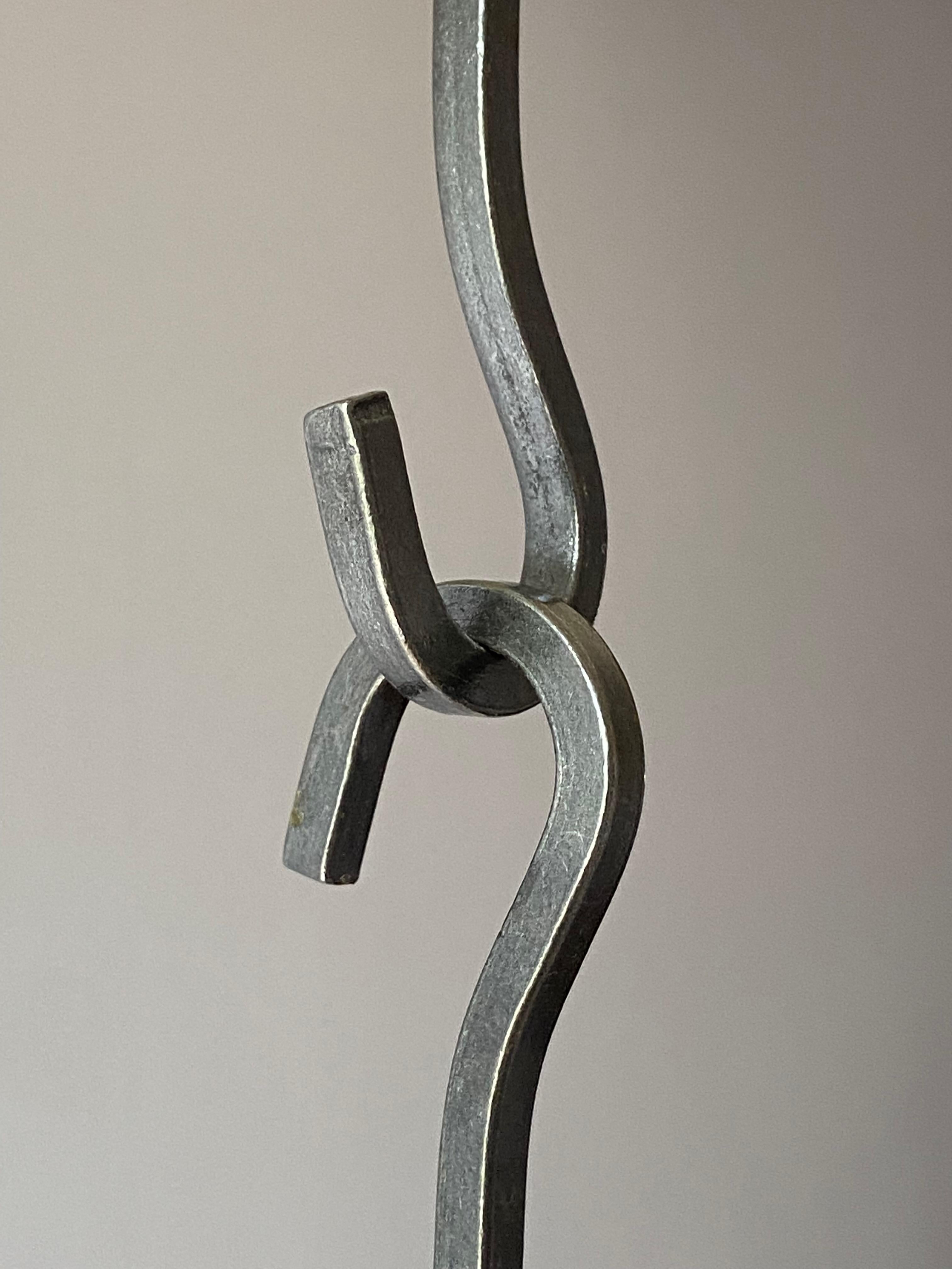 Scandinavien Wrought Iron Chandelier for one Light 1960's Metal Glass In Good Condition For Sale In Krefeld, DE