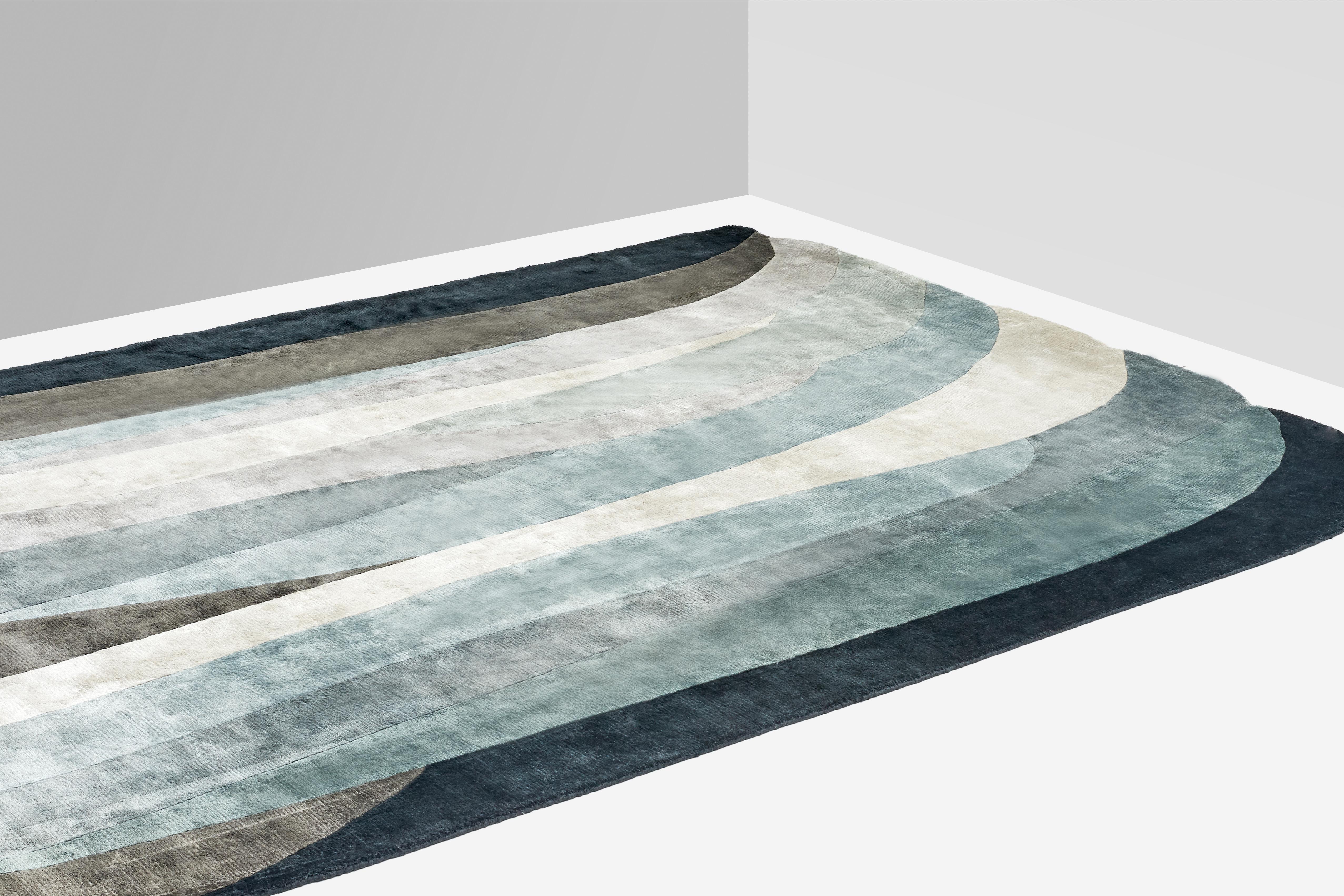 Hand-Knotted Scape Grey Carpet, Handknotted, Wool, 40 Knots, Constance Guisset For Sale