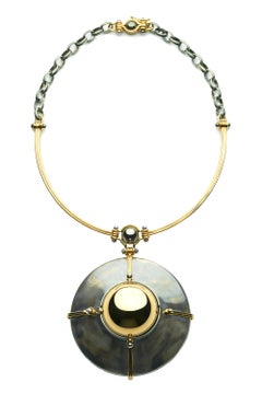 Scaphandre Diamond Pendant in 18k Yellow Gold & Distressed Silver by Elie Top