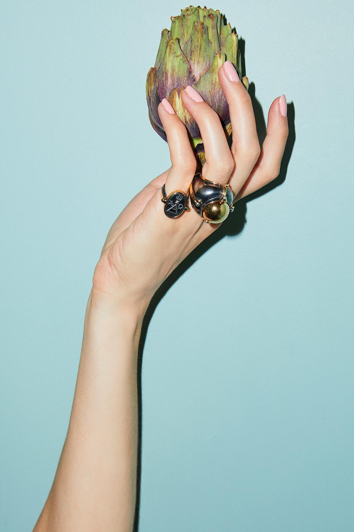 Neoclassical Scaphandre Ring Onyx by Elie Top For Sale