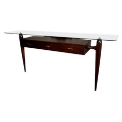 Scapinelli Brazilian Wood Console Table with Three Drawers and Glass Top, 1960s