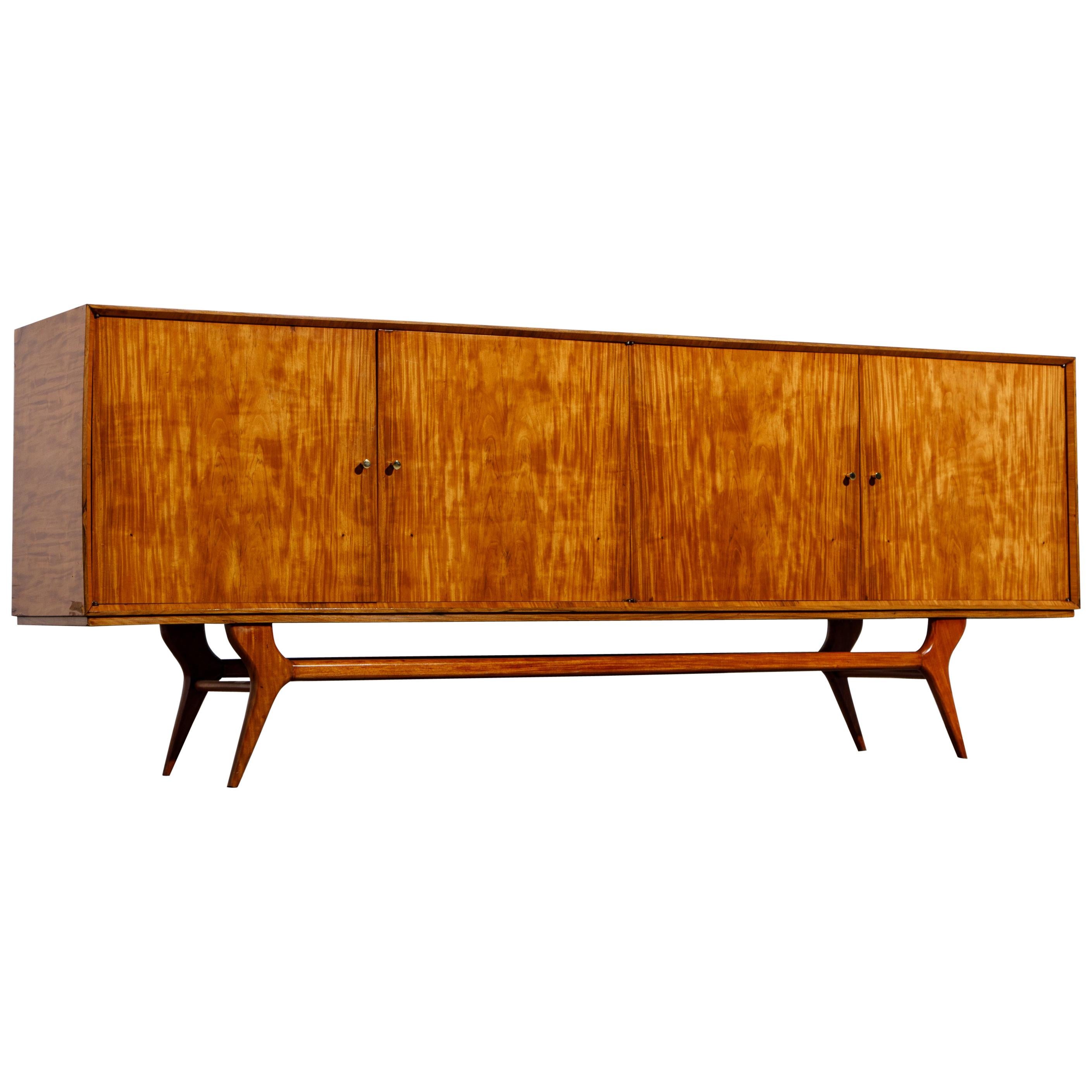 Scapinelli Styled Exotic Wood Mid-Century Modern Credenza with Sculptural Base