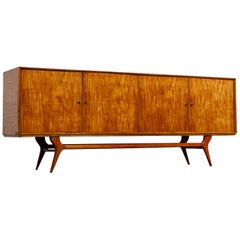Scapinelli Styled Exotic Wood Mid-Century Modern Credenza with Sculptural Base