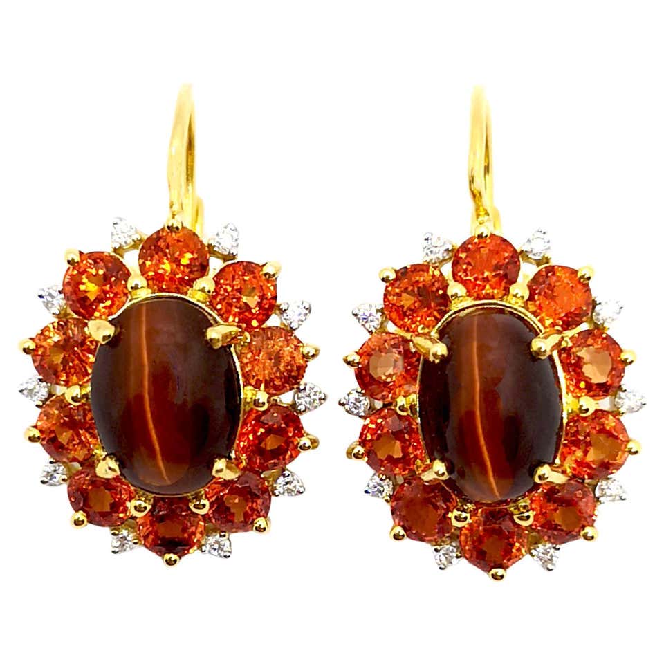 Cat's Eye Chrysoberyl, Diamond and Yellow Diamond Earrings in 18k White ...