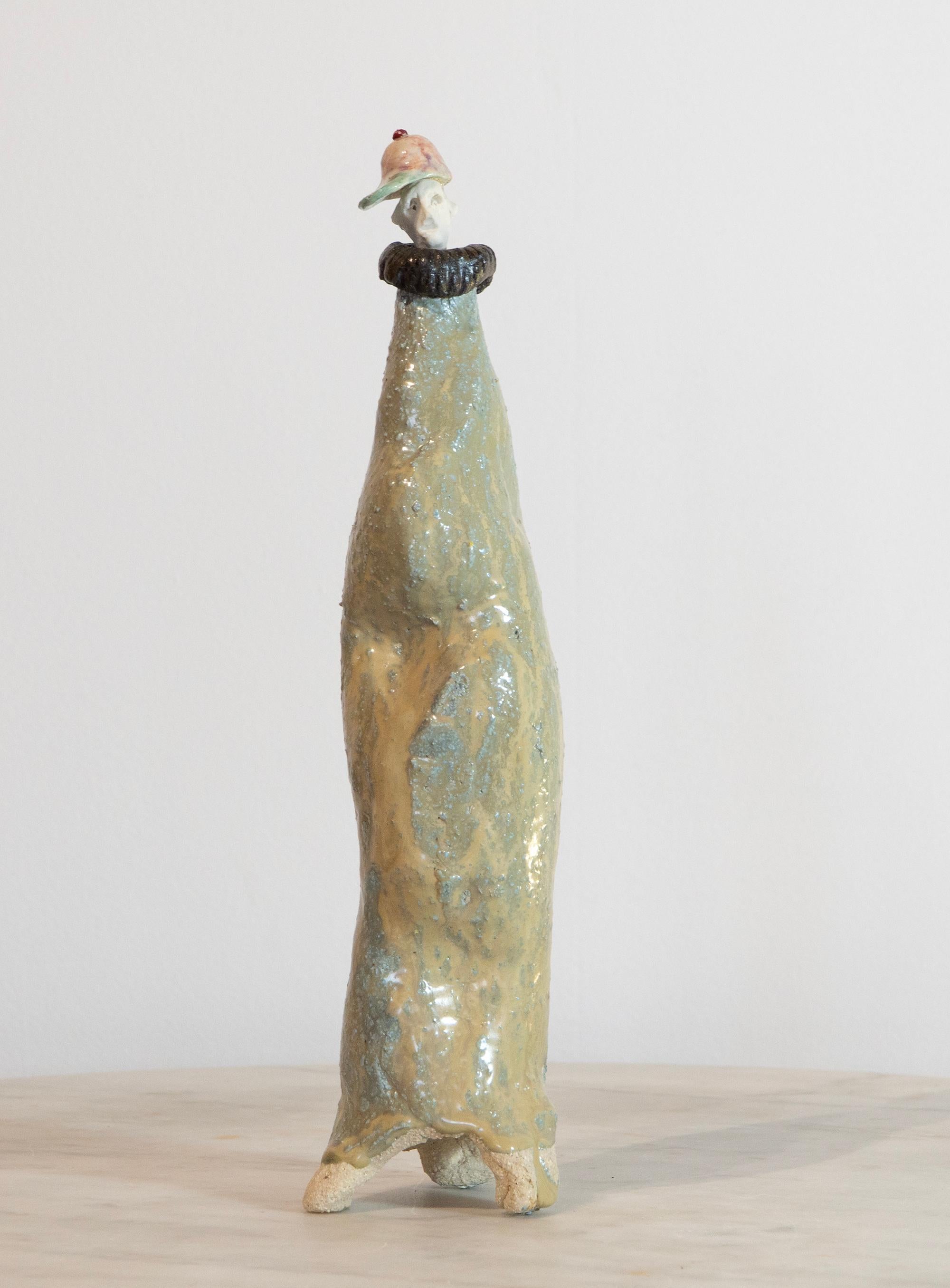 Baseball Cap Extravagant Series High-Fired Glazed Ceramic Figurative Sculpture - Contemporary Art by Óscar Aldonza Torres